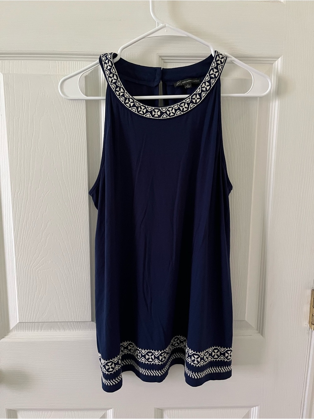Adrianna Papell Navy Sleeveless Embroidered Halter Tank